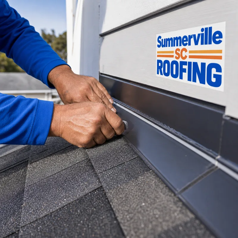 Neatly installed metal roof flashing at a roof-to-wall transition